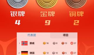2022冬奥会奖牌榜汇总
